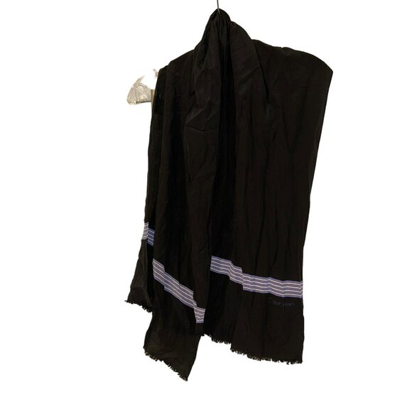 calvin klein collection Designer vintage 100% SILK Black BLue Stripes sc… - Picture 1 of 5